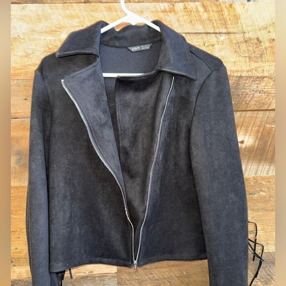 SHEIN Zip Up Fringe Trim Jacket sz 2 XS - Picture 7 of 15